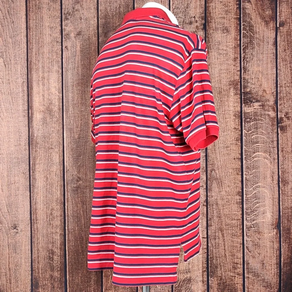 Vtg White and Blue Striped Red Polo With Blue Pony Like New